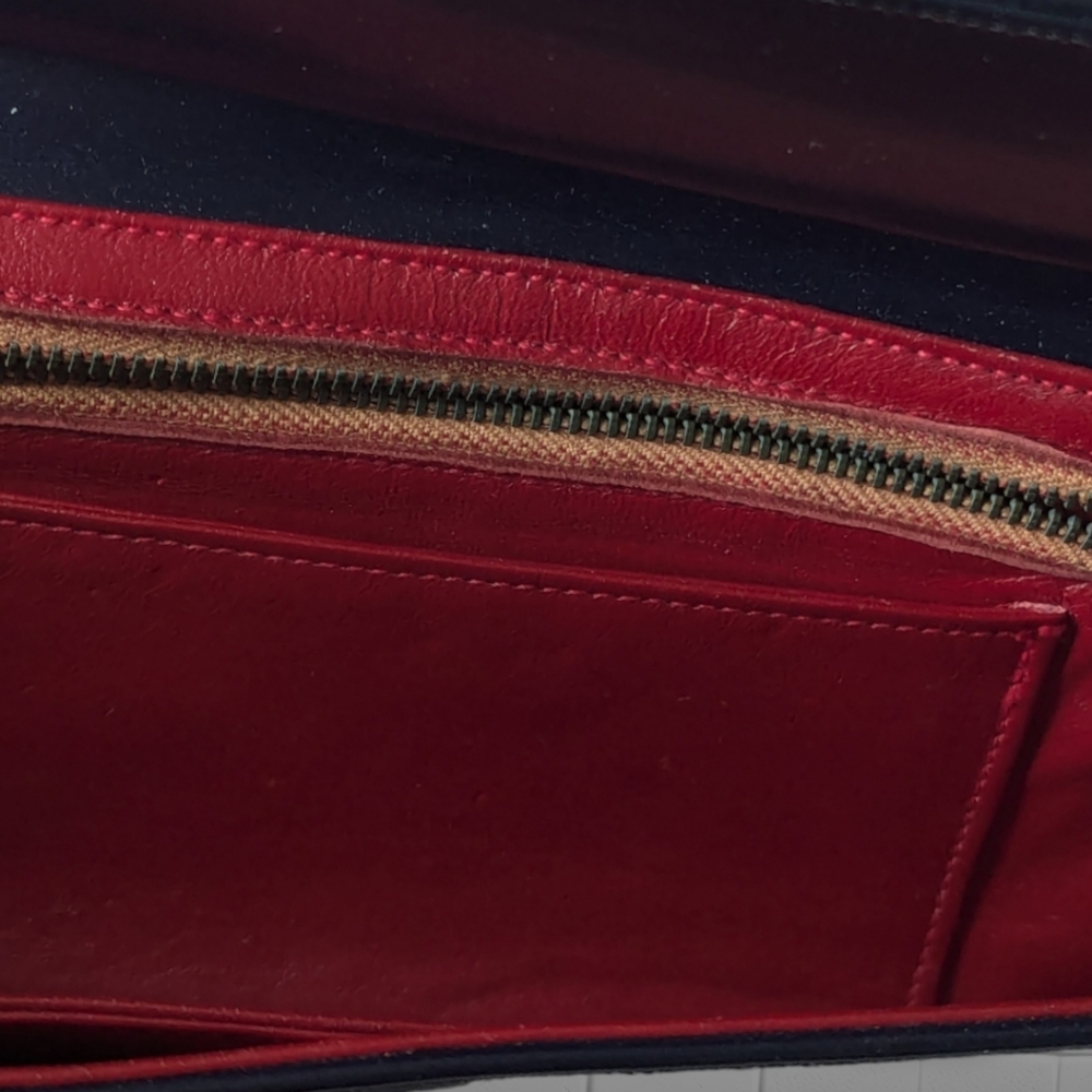 Vintage Navy Blue Leather Rectangular Clutch Even… - image 6